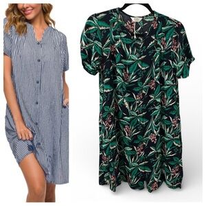 Yozly Robe Women Short Sleeve Duster Robe Lightweight Flowers Leaves Pockets